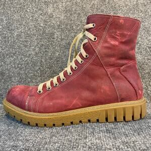 Biza Womens 11.5 Burgundy Red Leather Zip Ankle Booties Boots Combat Lace Up